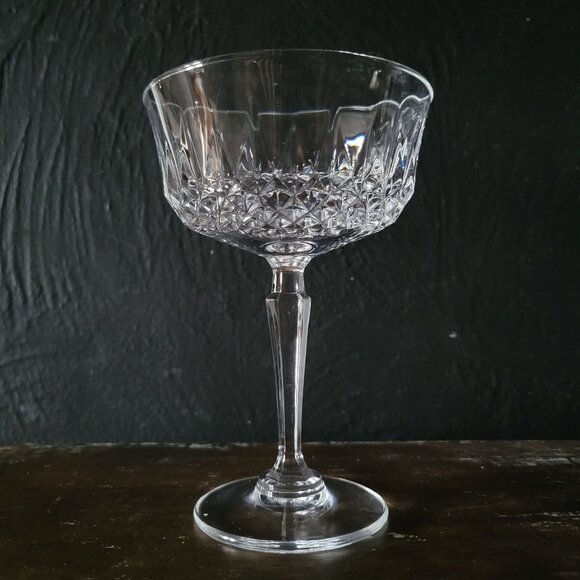Vintage Anchor Hocking "Legacy" Champagne Coupe Glass w/  Diamond Cut Stemware - Picture 1 of 5